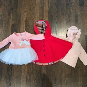 Bundled 12-18M Winter Wear! Red cape, pink sweater dress and pink Bear cardigan